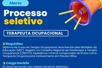 PROCESSO SELETIVO ABERTO PARA TERAPEUTA OCUPACIONAL EM PIRATININGA