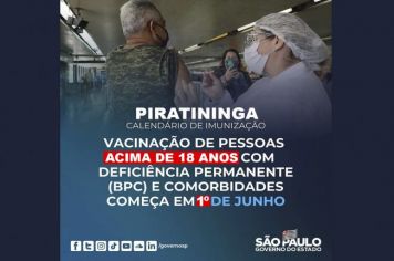 CRONOGRAMA DE VACINAÇÃO CONTRA COVID-19 A PARTIR DE 01/06/2021