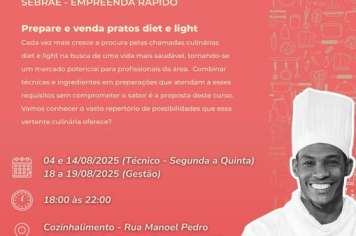 PIRATININGA OFERECE CAPACITAÇÃO GRATUITA EM PREPARO E VENDA DE ALIMENTAÇÃO DIET E LIGHT
